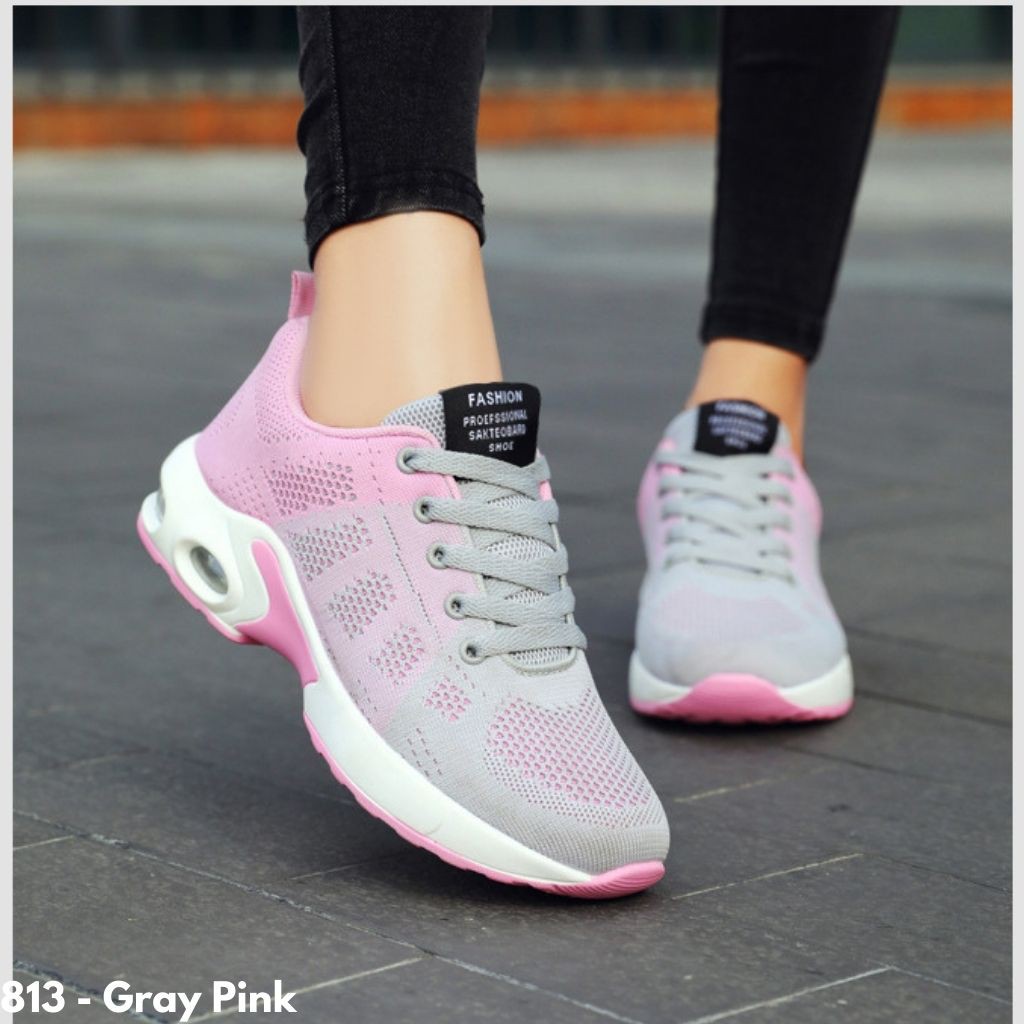 SNEAKERS WANITA IMPORT SPORT NYAMAN OLAHRAGA RINGAN ENTENG REMAJA DEWASA SEPATU LARI RUNNING 813 POPPY