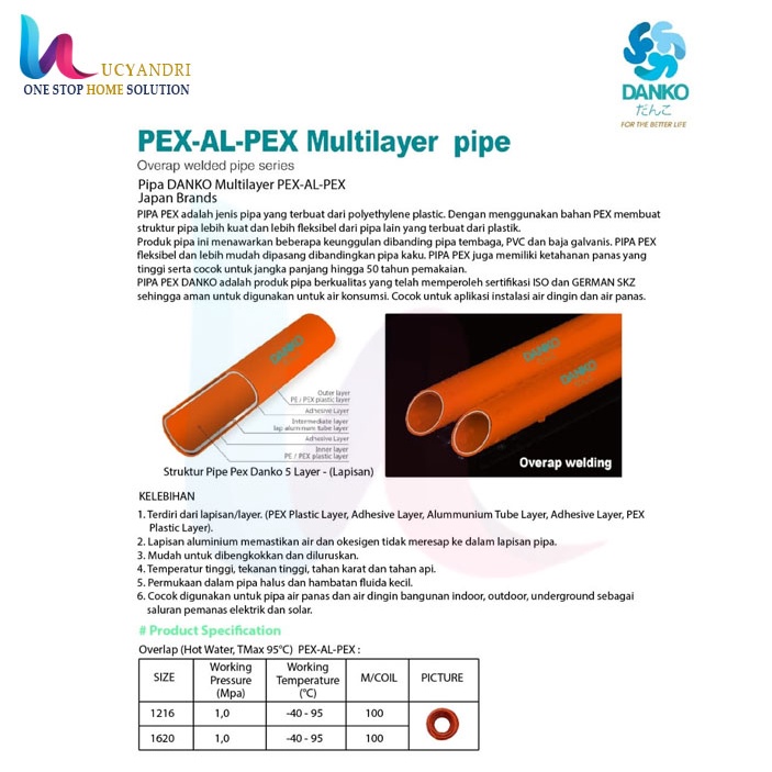 Pipa Air Panas 1/2&quot; Danko Multilayer PEX-AL-PEX Per Meter