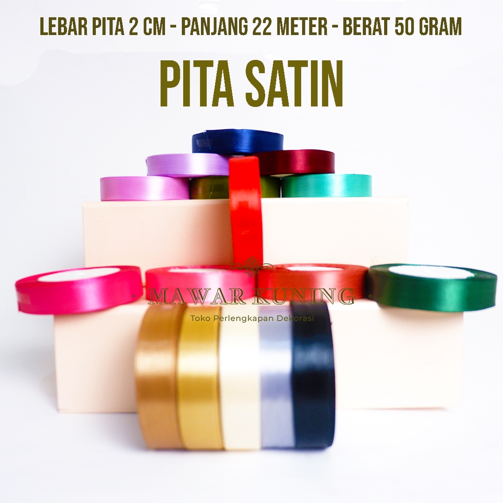 

[ 2 CM x 22 M ] Pita Satin Untuk Kado / Buket Bunga / Hadiah Lainnya