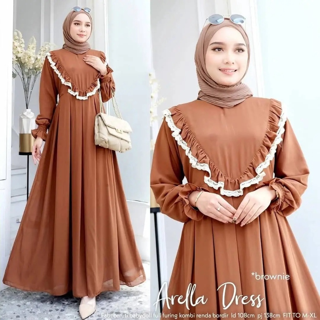 Arella Dress Bahan Ceruty Babydoll Dress Wanita Korean Style Dress Wanita Dewasa Terbaru 2021 Kekini