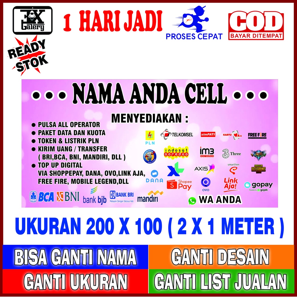(TERMURAH) SPANDUK BANNER KONTER, TOP UP GAME, SPANDUK GAME, BANNER GAME, BANNER SERVICE HP, SPANDUK