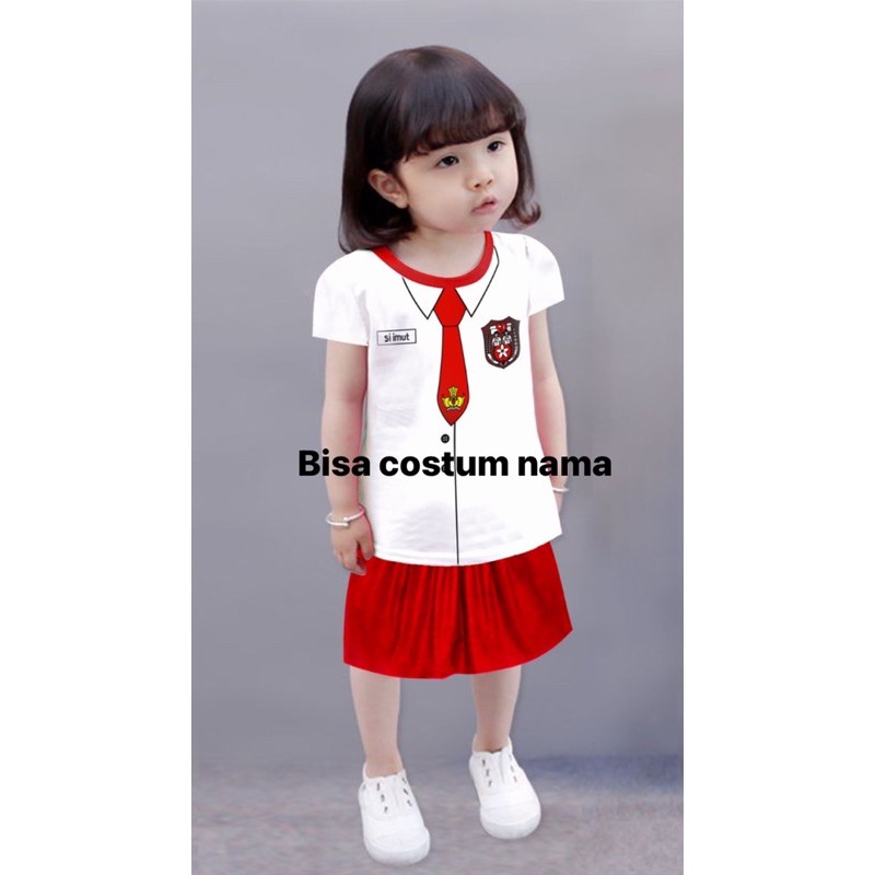 COSTUM NAMA  / CUSTOM REQUEST NAMA SETELAN ANAK SD/SMP ROK 6 BULAN - 3 TAHUN PAKAI