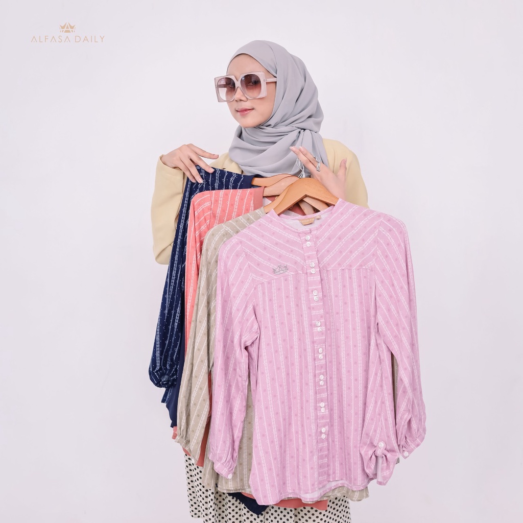 Blouse Zahra ||Alfasa Daily || Atasan Wanita ||Motif Garis|| Kemeja wanita||Blouse Adem
