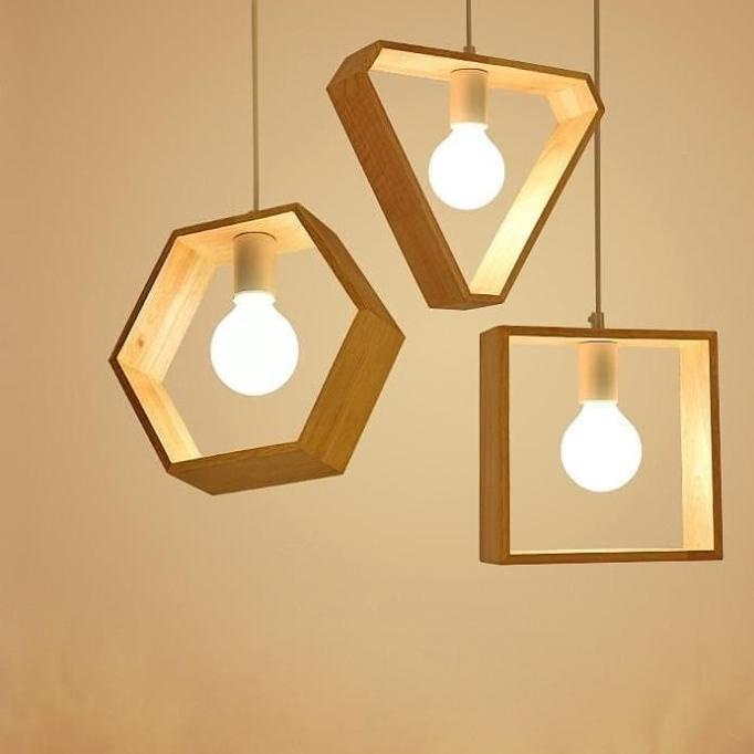 Kap Lampu Gantung Rustic Kayu Jati Belanda Minimalis Dekorasi Cafe