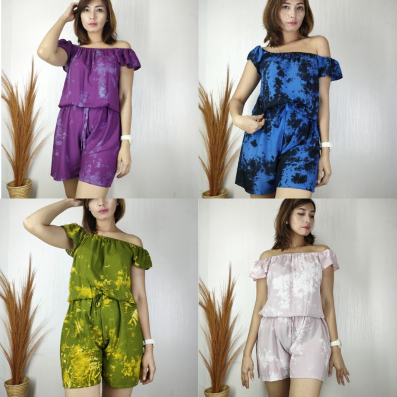 Jumpsuit Wanita Pendek Sabrina Rayon Tie Dye Bali