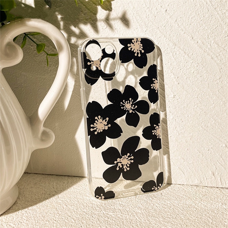 Soft Case Silikon Motif Bunga Hitam Untuk Huawei Y9 Prime 2019 Nova 9 7 7i 7se 6 Se Pro Nova 5T 4e 3i 3e Y7A Y9s Honor 8X