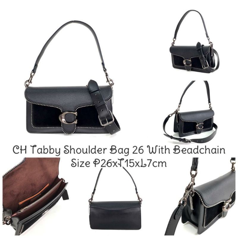 CH Tas shoulder Bag coach Tabby Shoulder Bag 26 with Beadchain - HITAM