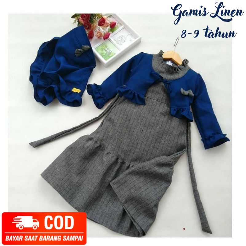 LABELLA GAMIS ANAK PEREMPUAN RUFFLE MODEL OUTER ROMPI SET JILBAB BAHAN LINEN MIX WOLLYCREPE BAJU MUS