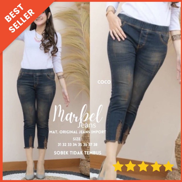 Celana Wanita Marbel Jeans Legging jeans 7/9 Melar Pinggang Karet