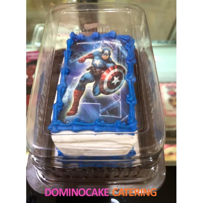 

Dominocake | Mini Photo Cake Captain America Kotak 10cm x 6cm | Kue Ulang Tahun