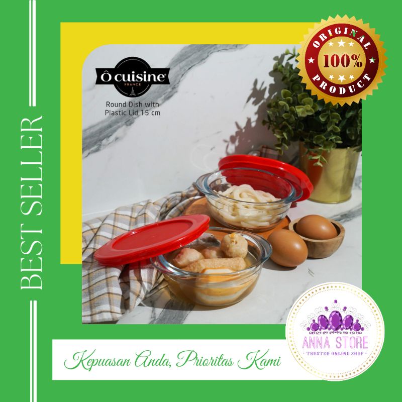 TERLARIS‼️ocuisine round dish with lid/kaca tebal/tahan panas