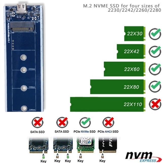 USB 3.1 to M.2 NVME SSD Enclosure NYK - Casing M2 NVME Type C 3.1 NYK / Case External SSD M.2 NVME