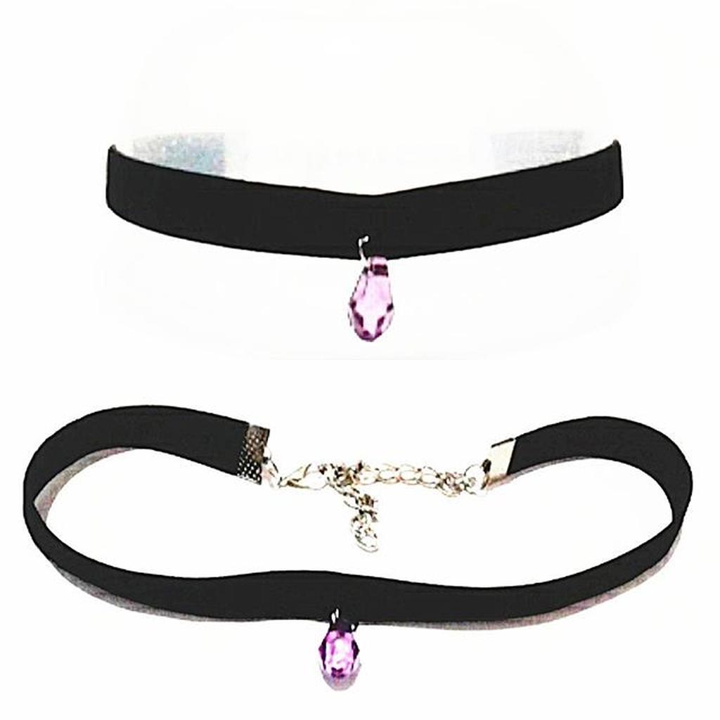 Choker Velvet Necklace Purple Crystal | Kalung Handmade