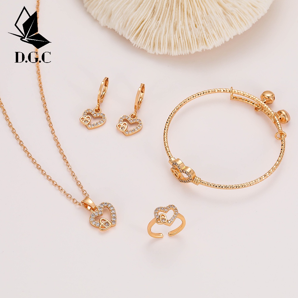 ♥D.G.C✨Titanium Set Perhiasan Anak Perempuan Satu Set Kalung Gelang Anting Korea Cincin Murah D477