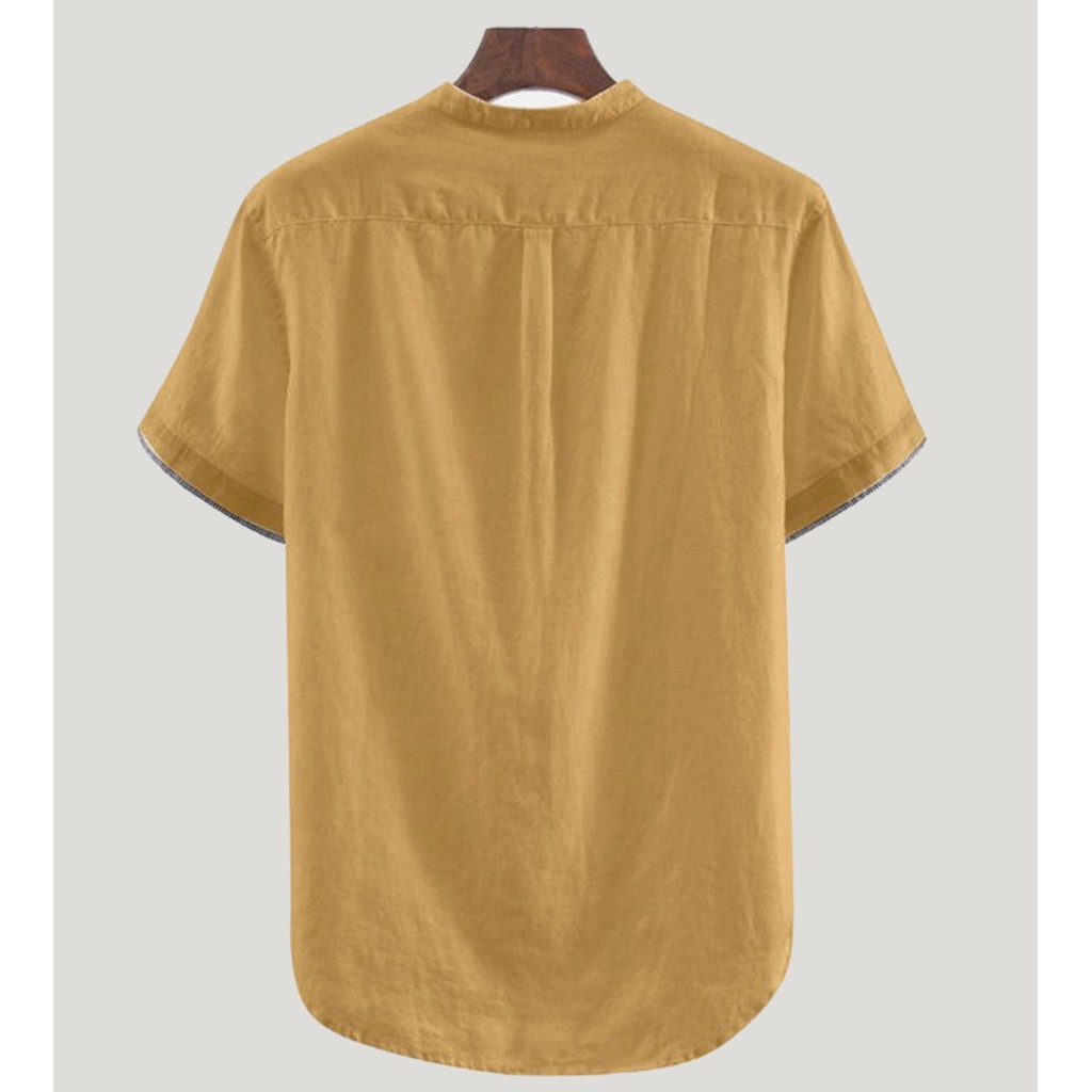 Baju Koko Pria Lengan Pendek Warna Mustard Bahan Cotton Cigarette Berkualitas Distro Bandung