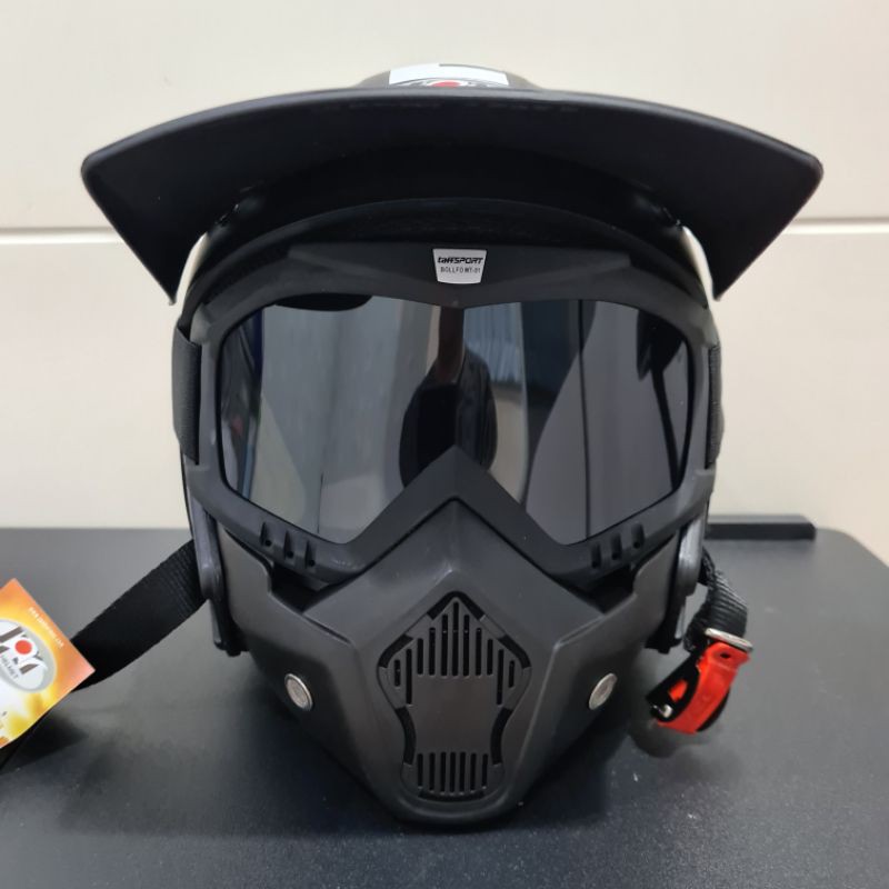 Helm JPN kawai momo hitam doff pet panjang doff googles mask