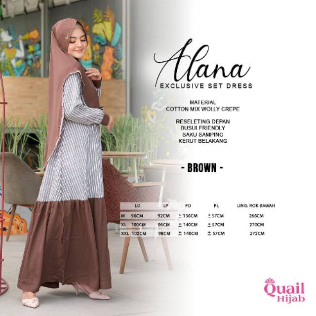 Alana Gamis Set Syari Plus Khimar Exclusive Terbaru Fit M L XL Salur Ori Quail Hijab Solo Grosir