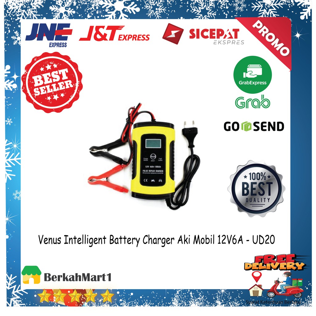 Cas Aki Mobil/Motor Charger Aki 12V 6A dengan Indikator Led Intelligent Battery Charger Top Quality