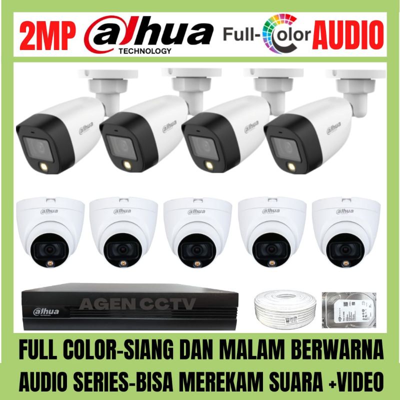 PAKET CCTV DAHUA FULL COLOR 2MP 16 CHANNEL 9 KAMERA AUDIO COLORVU