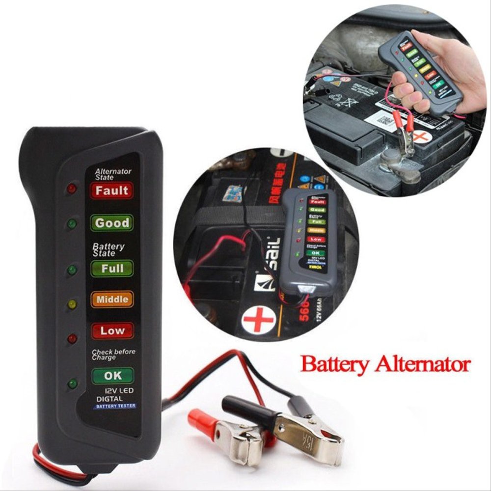 Alat Test Battery Aki dan Dinamo Dengan 6LED Indicator Display 12V Mobil dan Motor