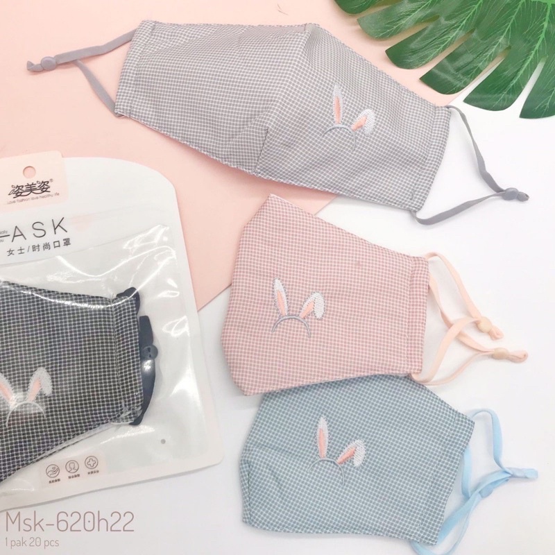 masker kain rabbit bordir kotak high quality mask rako