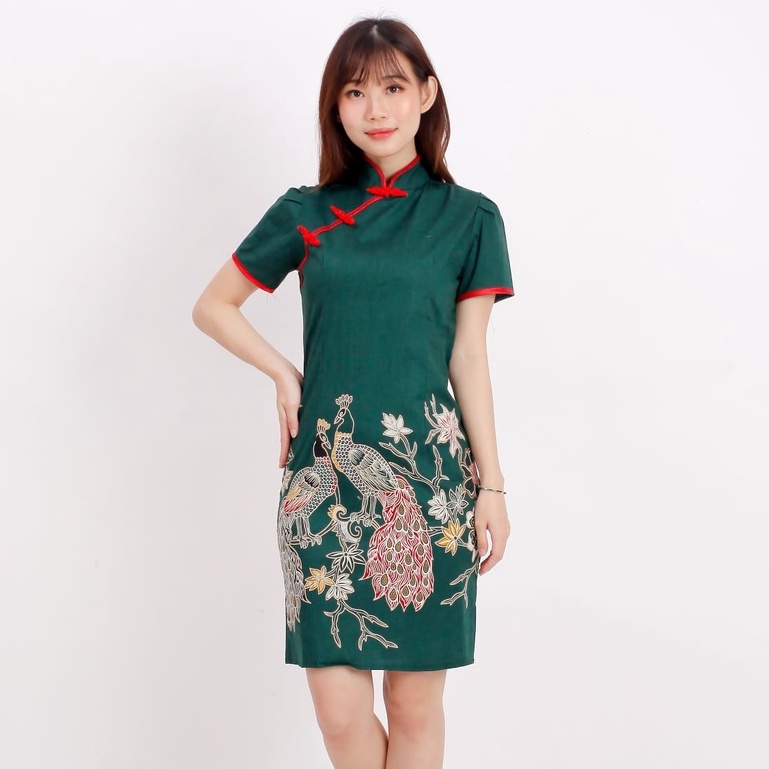 Baju batik wanita - Dress batik fashion cheongsam 032-GREEN