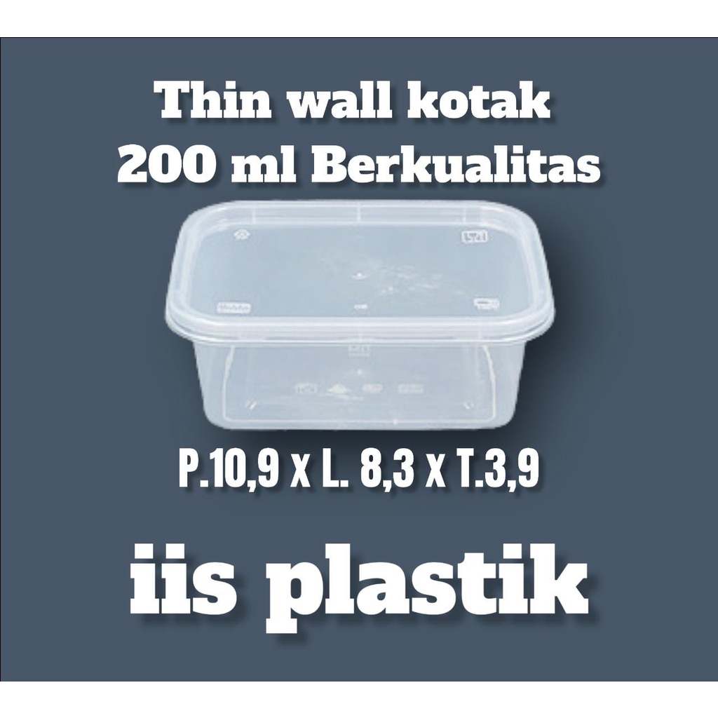 Thinwall kotak 200 ml, 250 ml, 350 ml, 1000 ml, 1500 ml, 2000 ml, 3000 ml isi 25 pcs perRoll plus tutup