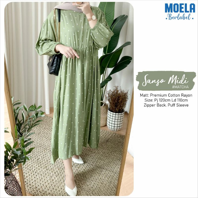SANSO MIDI DRESS MATCHA ORIGINAL MOELA MIDI OVERSIZE