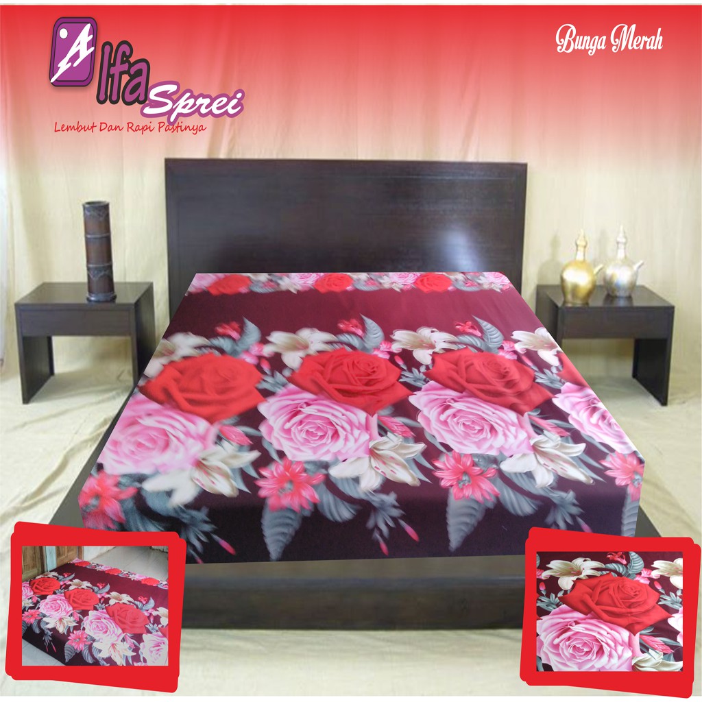 Sprei Resleting Bunga Merah (180*200)