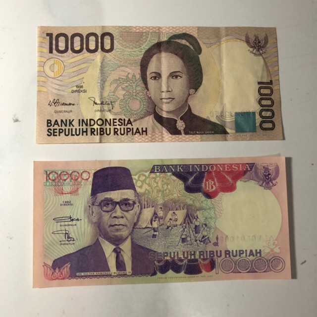 Uang Kertas Kuno ASLI 10000 Rupiah Tahun 1992 , 1998.
