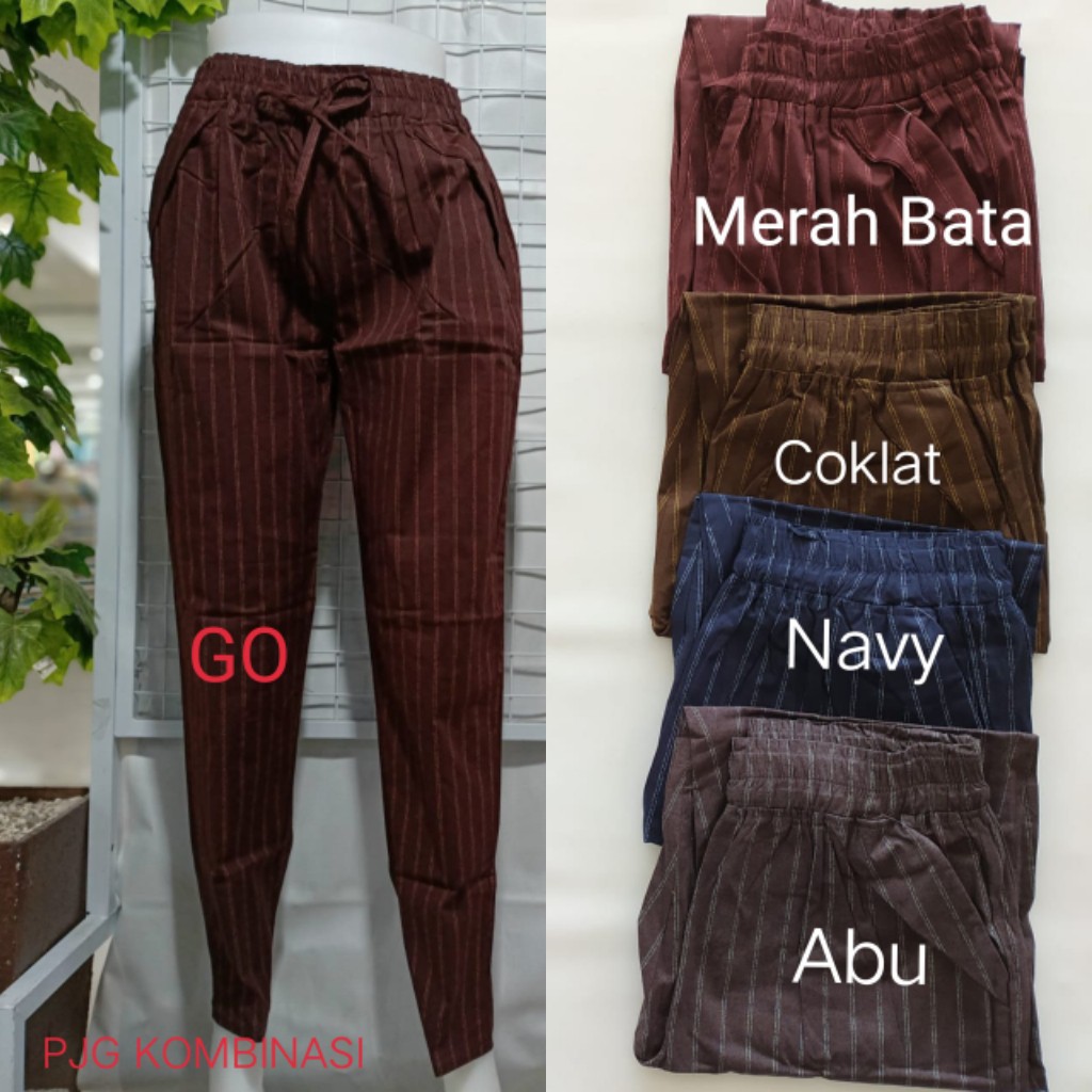 gof Celana Panjang Baggy Kombinasi Motif Kotak dan Salur Celana Wanita