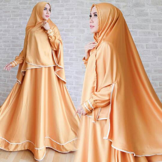 TERLARIS TERMURAH  gamis syari polos gamis satin velvet gold khimar handsplit