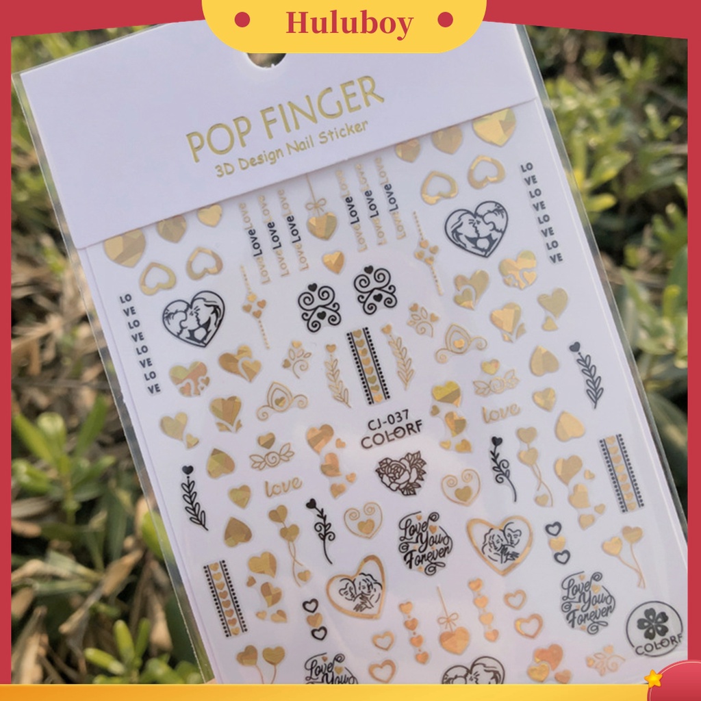 Huluboy Huluboy♡ Stiker Kuku 3D Motif Hati Saturation Valentines Day Untuk Manicure