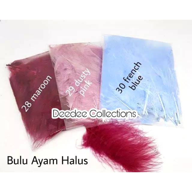 

Bulu Ayam Halus. Per pck isi 10pcs bulu