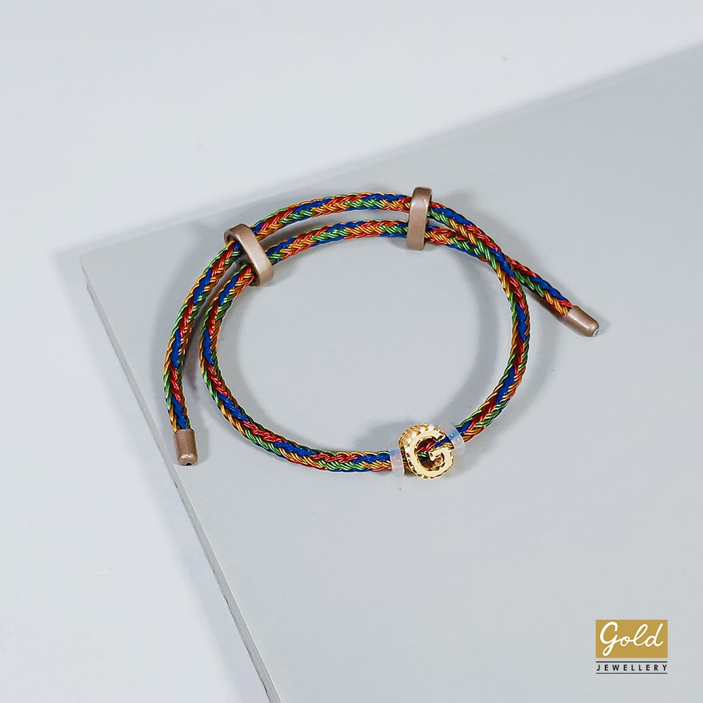 Gelang tali emas kuning 700 16k charm inisial alphabet huruf G bsr
