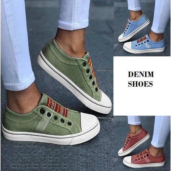 Sepatu  Denim Canvas Pria dan Wanita Awet original sepatu slip on BISA COD tanpa tali sekolah O3K5 K