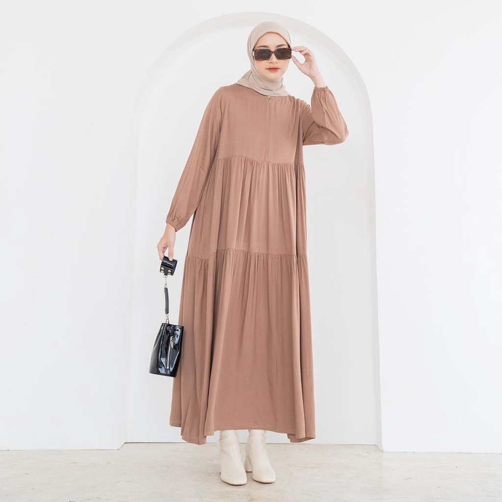 Nara -Pakaian Muslim - Gamis Rayon Polos - Gamis Dress Terbaru - Busui Friendly Bu-1