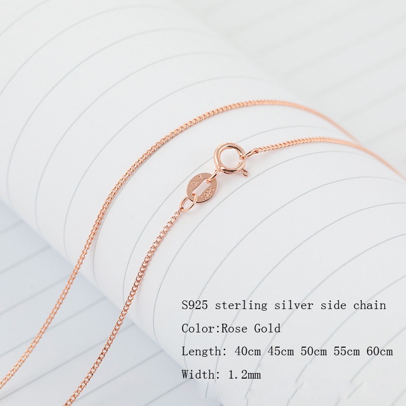 925 kalung perak murni Rose-Gold Kalung Panjang Yang Berbeda 18 K Berlapis Emas Sederhana 1.2 Mm Rantai Samping Fashion Perhiasan Hadiah 40-60 Cm