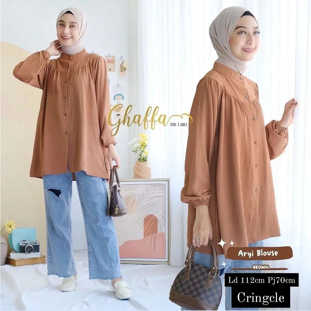 PROMO ARYI BLOUSE Wanita  kekinian Bahan Cringle Atasan Wanita Modern Model Terbaru 2022 Baju Blouse
