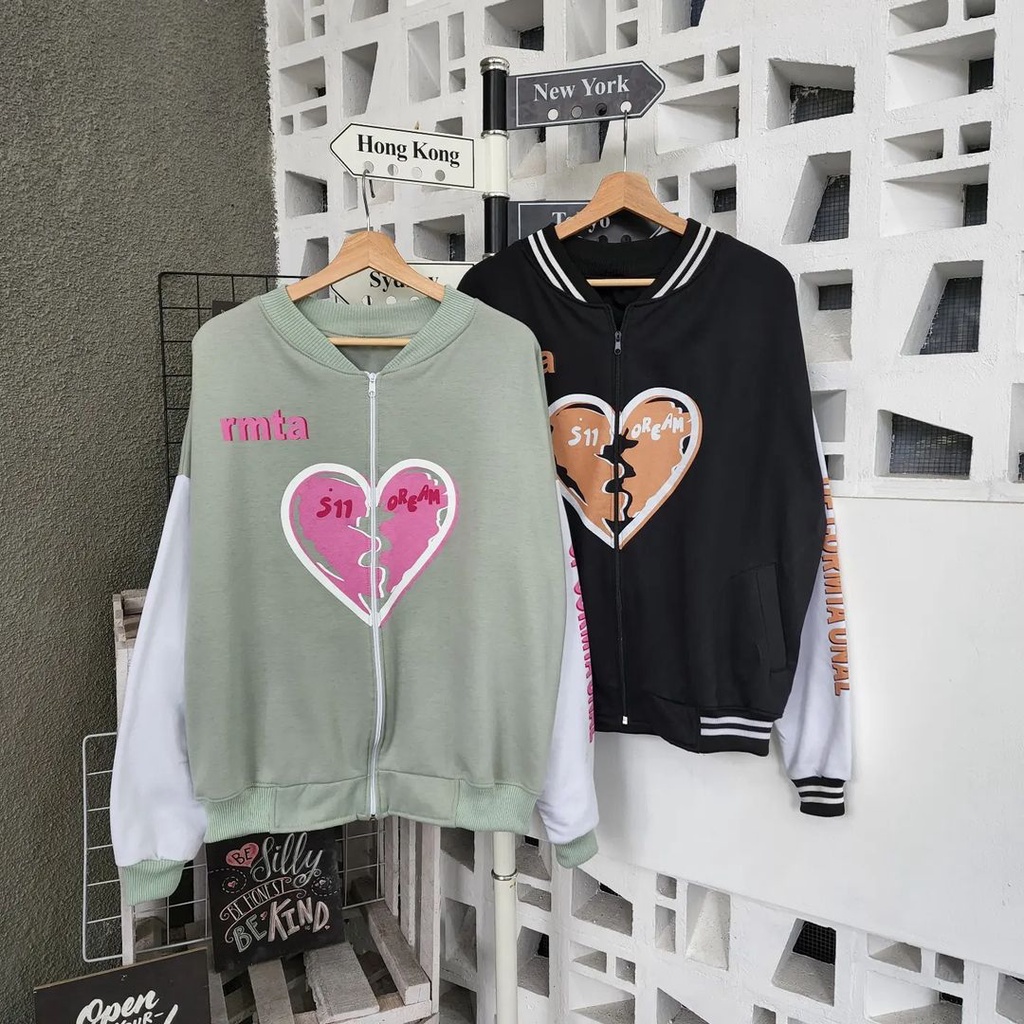 Jaket Baseball Zipper Pria Wanita Love S11 Dream Bahan Pleece Terbaru