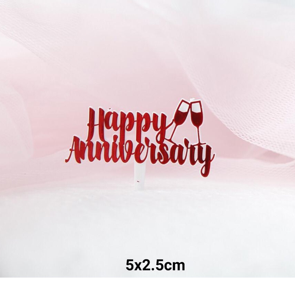 Topper Kue Happy Anniversary Hiasan Kue Pernikahan Maroon Mini
