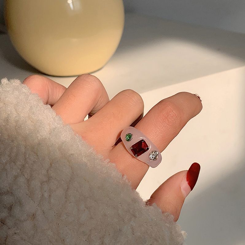 Retro Acrylic Resin Rings Transparent Ring Geometric Zircon Irregular Round Ring Jewelry Accessories Gift