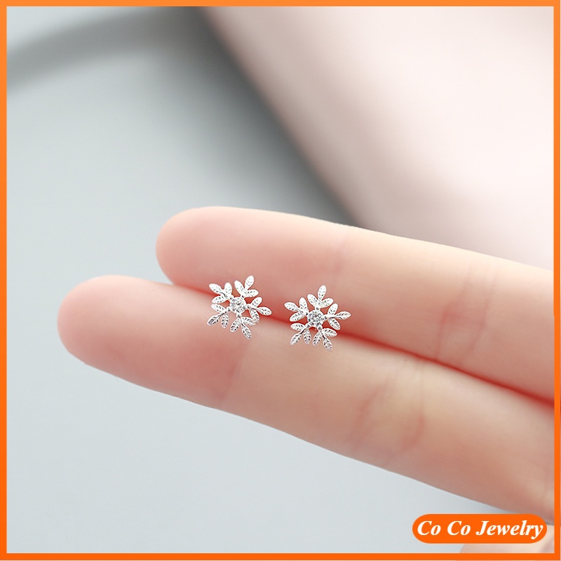 S925 Sterling Silver Korean Snowflake Zircon Earrings Hypoallergenic Stud Earrings Jewelry Accessories