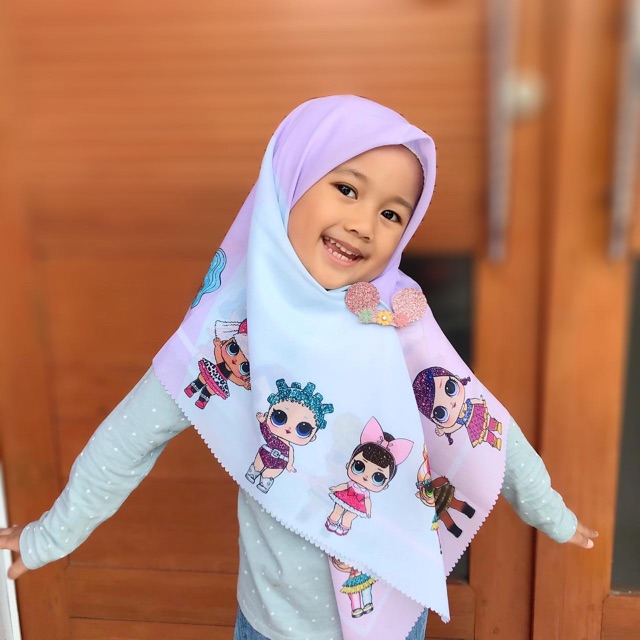 VOAL PRINTING ANAK MOTIF LOL UNGU / HIJAB ANAK LUCU / JILBAB ANAK KARAKTER / KERUDUNG ANAK