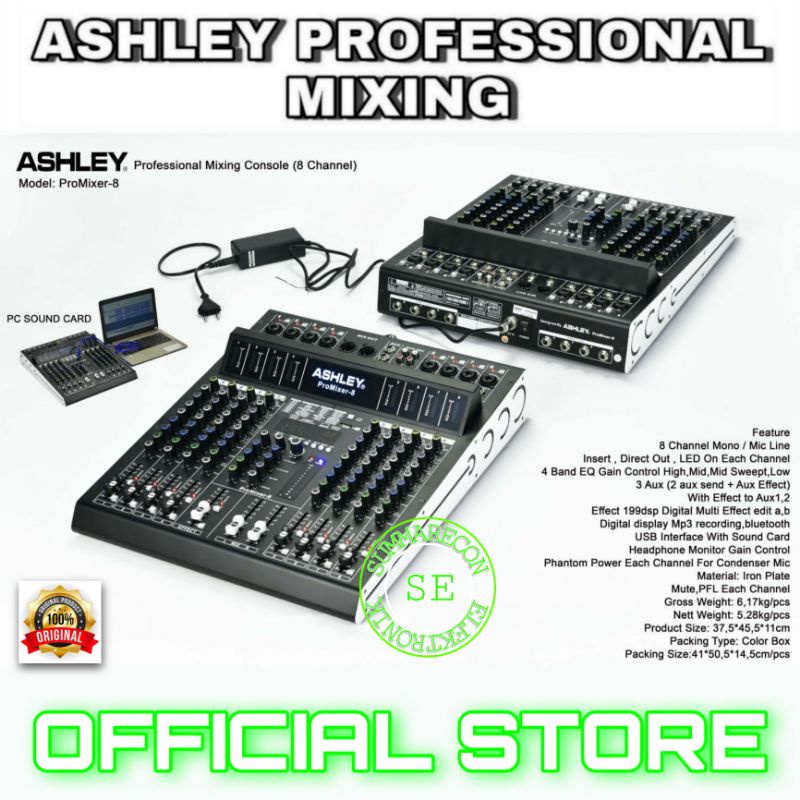 mixer audio 8 channel original ashley promixer 8 usb bluetooth recording soundcard