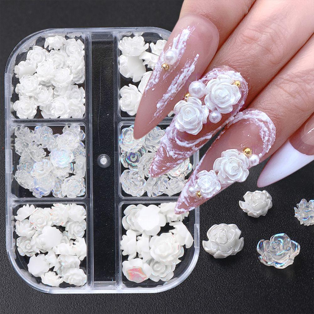 Needway   Camellia Nail Charms Bentuk Bunga Jepang-Korea DIY Manicure Tools Shiny Crystal Nail Rhinestones