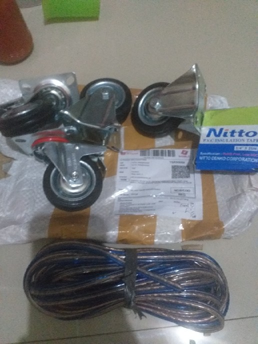 Roda Troli 3 (2 Hidup Rem + 2 Mati) Roda Karet Etalase Gerobak 3inch