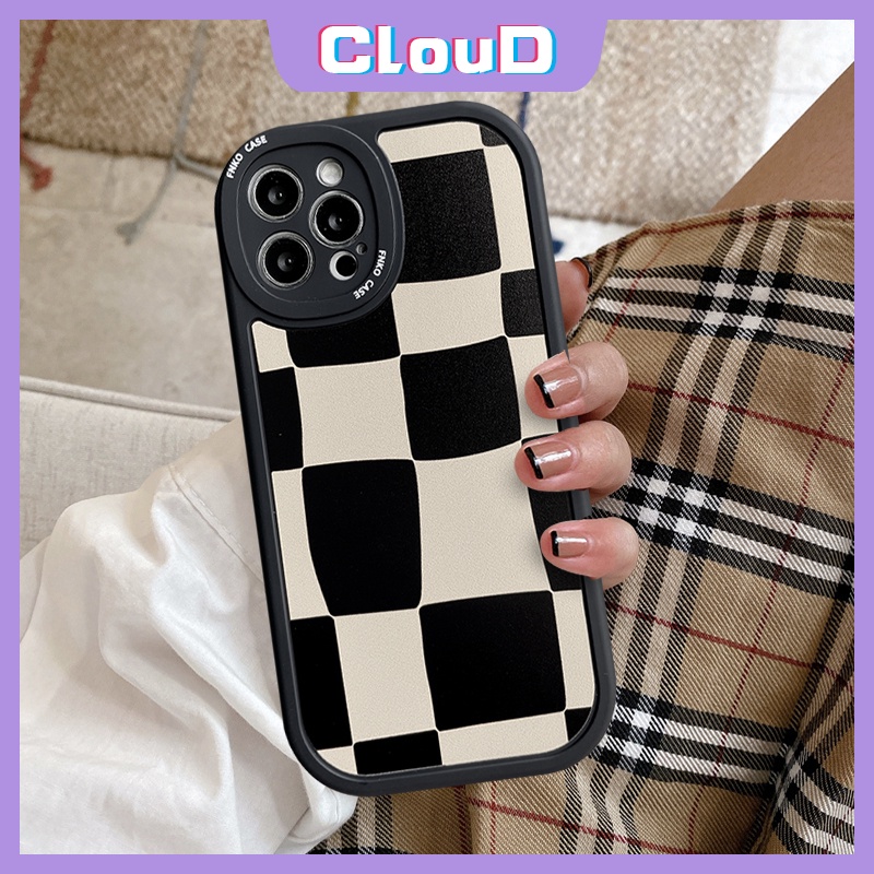 Soft Case TPU Motif Kotak-Kotak Hitam Putih Untuk iPhone 11 8 7Plus 8plus 6 6S 13 12 Pro MAX XR X XS MAX SE 2020