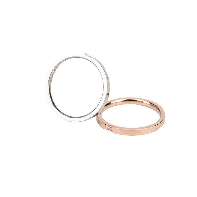 Cincin Titanium Steel Hias Berlian Imitasi Warna Rose Gold untuk Pasangan / Pria / Wanita