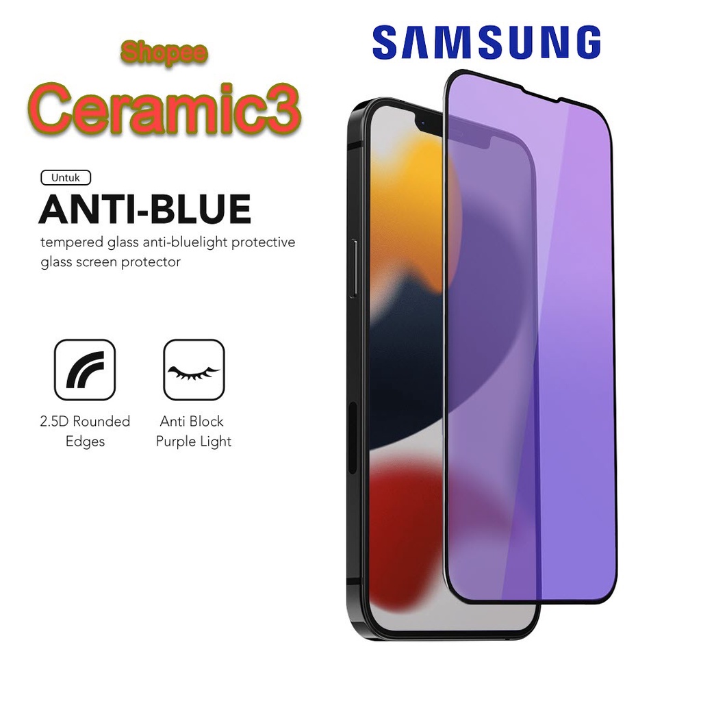 Tempered Glass blue full SAMSUNG/bfsa/Anti Minyak Pelindung Protector Cover Layar Screen Handphone Kamera